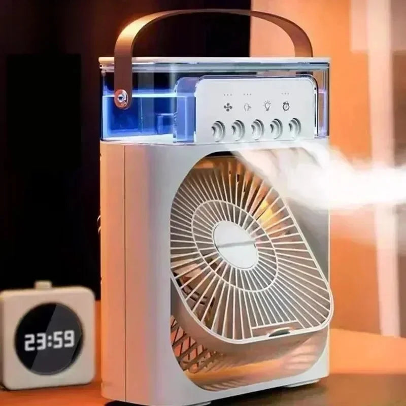 Cooling fan 3-in-1 portable desktop humidifier USB mini air conditioner night light mist suitable for home and office use