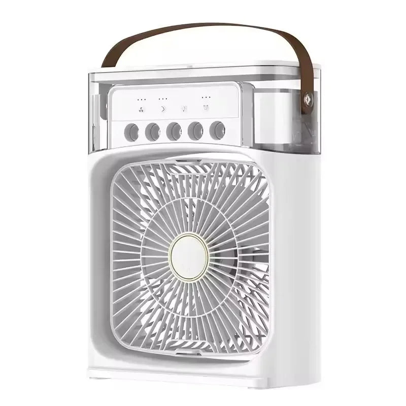 Cooling fan 3-in-1 portable desktop humidifier USB mini air conditioner night light mist suitable for home and office use