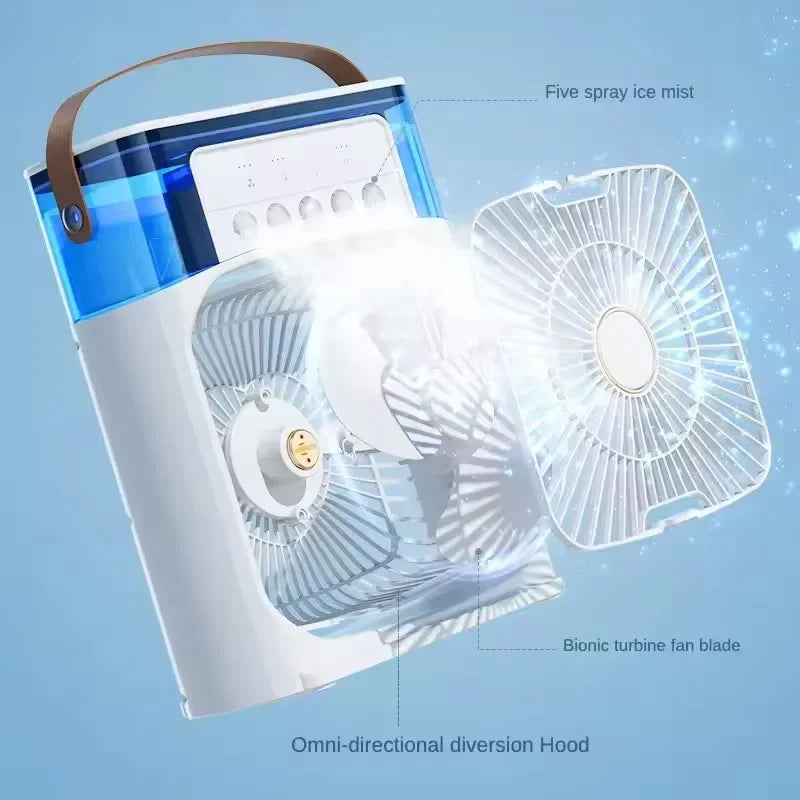 Cooling fan 3-in-1 portable desktop humidifier USB mini air conditioner night light mist suitable for home and office use
