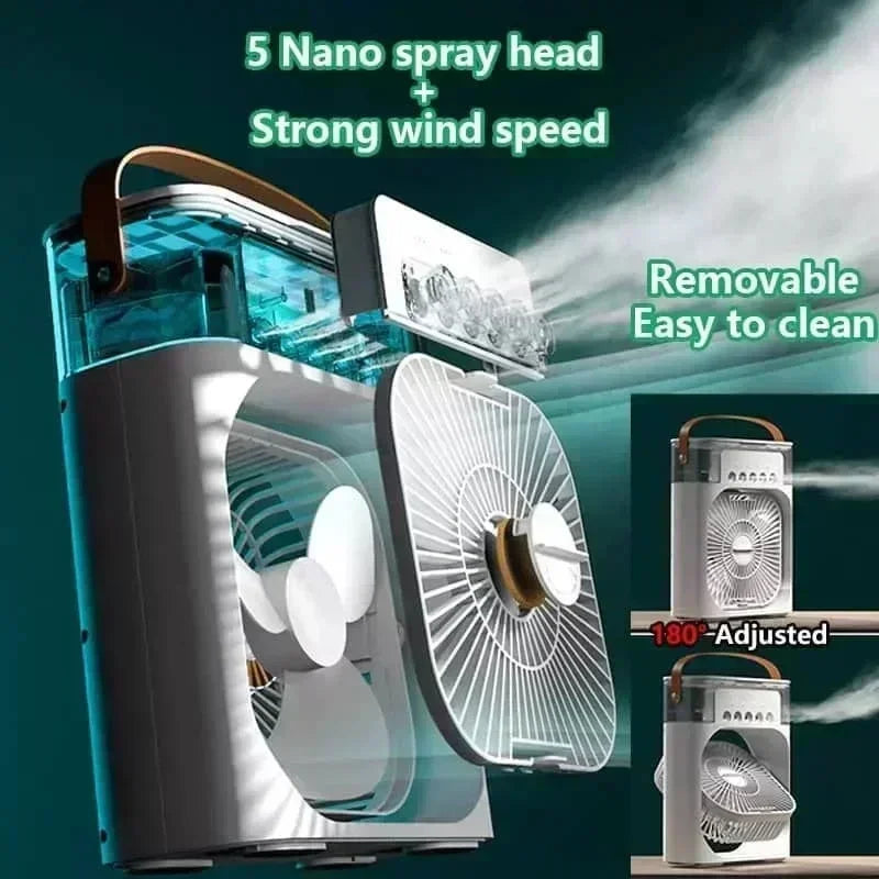 Cooling fan 3-in-1 portable desktop humidifier USB mini air conditioner night light mist suitable for home and office use